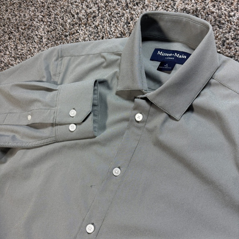 Mizzen + Main Leeward Dress Shirt Men's Small Trim Fit Gray Micro Check Stretch